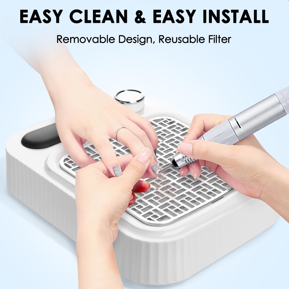 80W Nail Dust Collector with Reusable Filter for Acrylic Gel Nails, Vacuum Fan Dust Collector for Beginner, Adjustable Nail Vacuum Suction Fan for Manicure Pedicure at Salon or Home