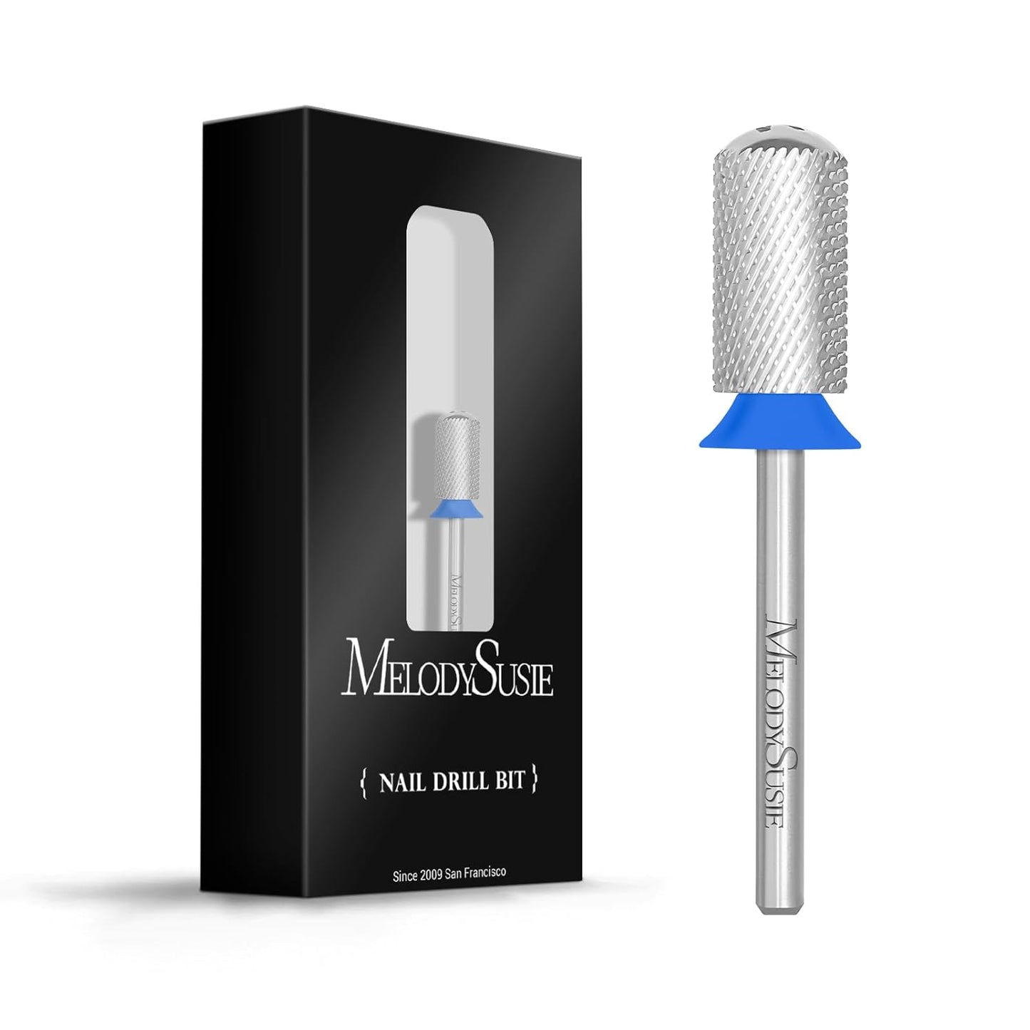 MelodySusie Safety Nail Drill Bits, 3/32'' Smooth Round Top Large Barrel Carbide Bits, Suitable for Manicure Pedicure Cuticle Gel Polishing, Beginners Bits, Silver, Series Bit-S, Medium