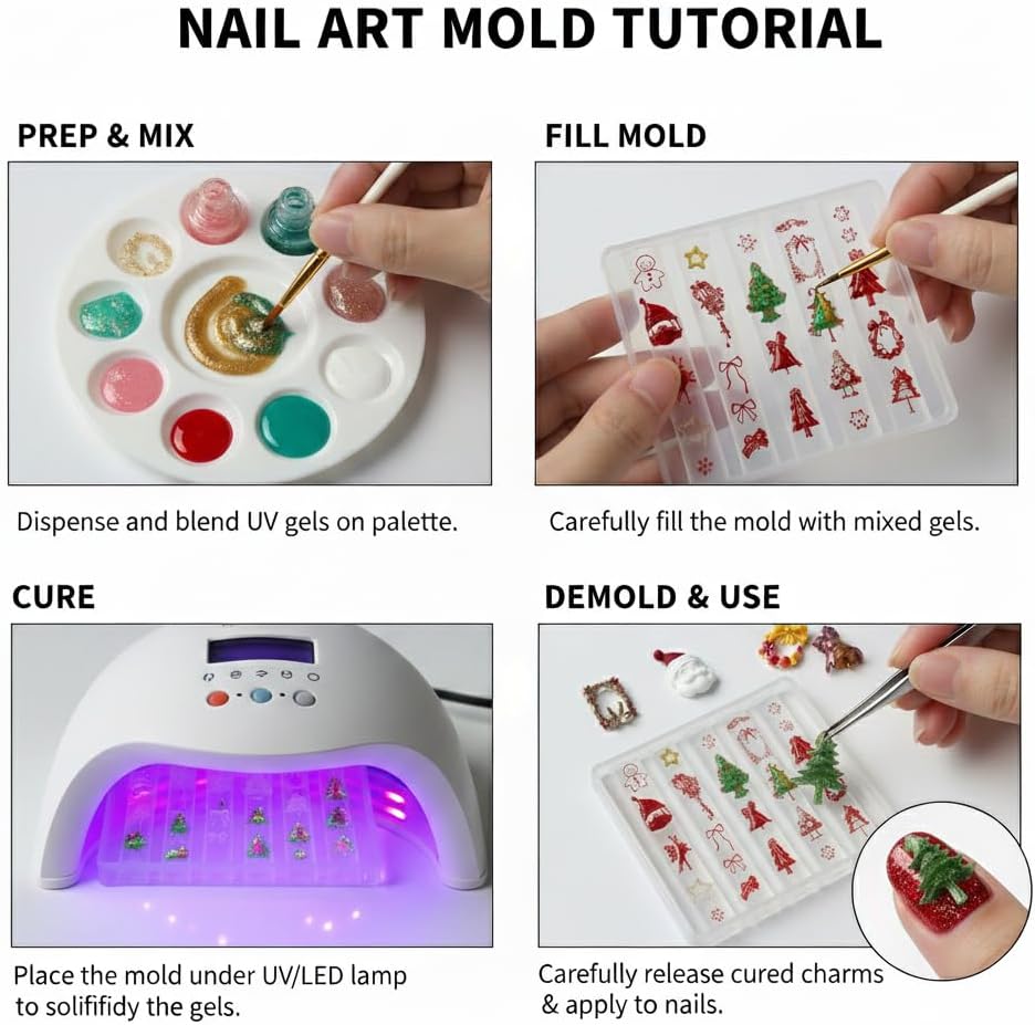1 Pcs Christmas Silicone Nail Art Molds for Women Resin Nail Design