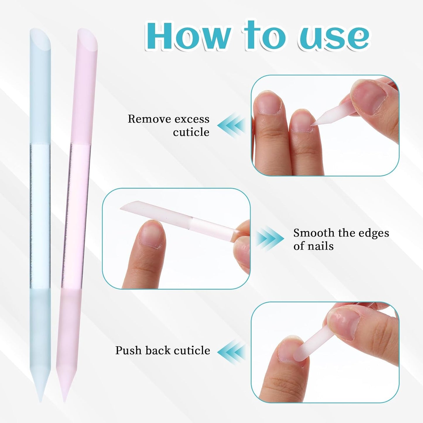 Giantree 2 Pcs Glass Cuticle Pushers, with Leather Case Double-Headed Cuticles Removal Tool, Glass File Fingertip Precision File Cuticles Remover, Nail Stick Cuticle Pusher Tools for Nail