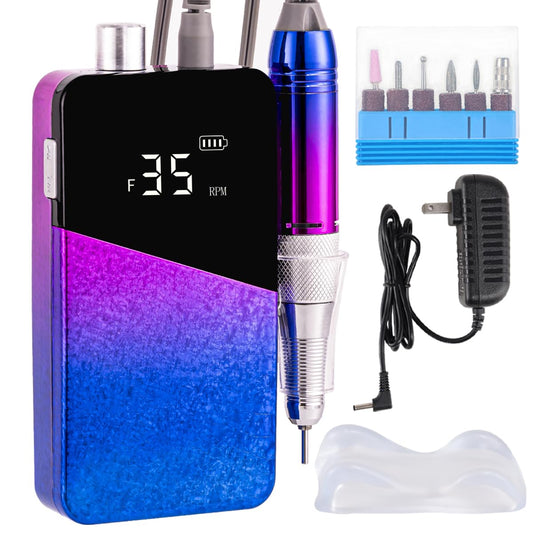 Nail Drill Portable Electric Nail File 35000RPM Electric Nail Drill Cordless Professional with Bits for Acrylic Gel Nails Nail E-File Machine Manicure Polishing for Salon Home (Snowflake Blue)