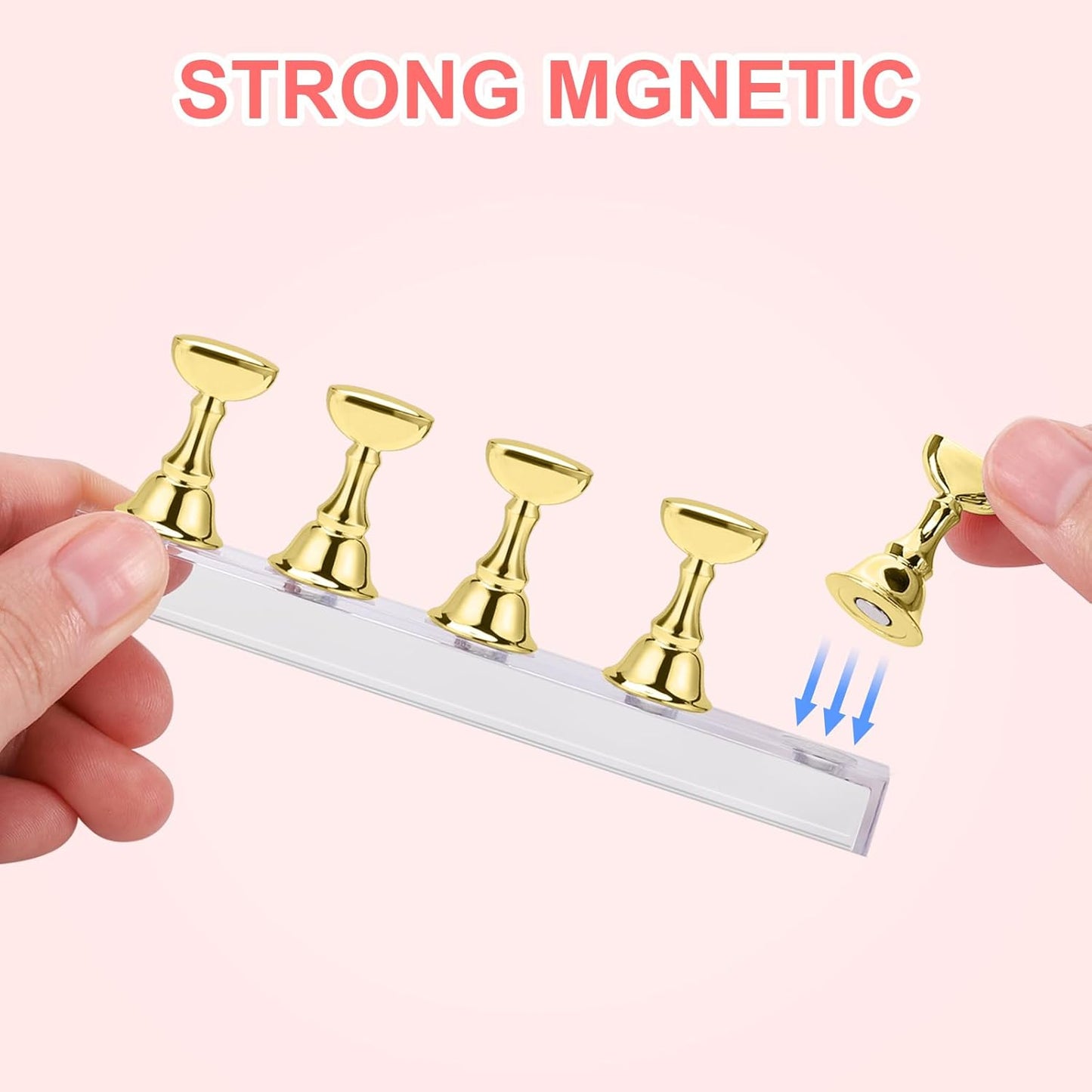 Etercycle Nail Stand Acrylic Nail Art Display Stand Practice Nail Holder for Painting Nails Magnetic Practice Stands with Double-sided Tape For DIY Salon Supplies (Gold)