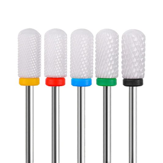 Fantexy Ceramic Nail Drill Bits Set,3/32'' (2.35mm) Professional Cylindrical Ceramic Bits,Cuticle Nail File Bits for Acrylic Nails,Manicure Pedicure Home & Salon Use-Both Left and Right Handed(5 Pcs)