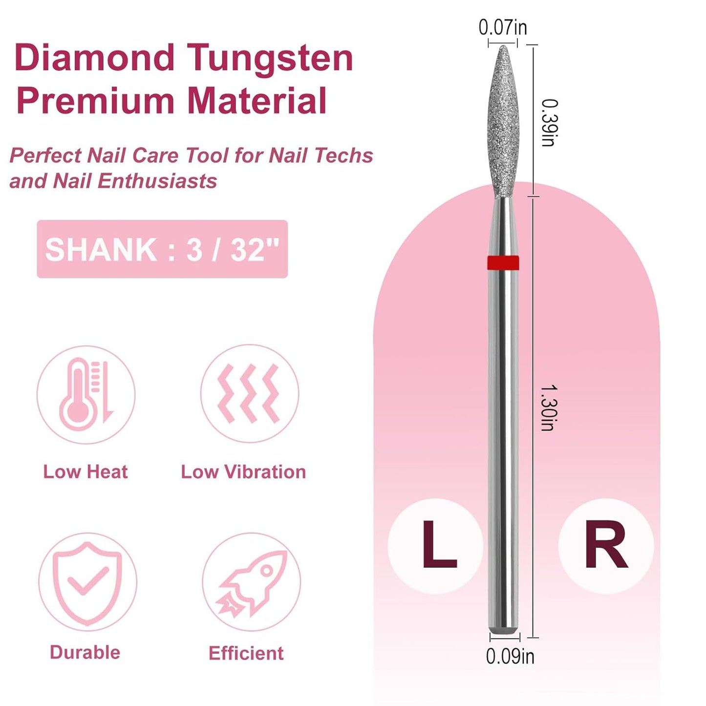 Cuticle Clean Nail Drill Bit, 3/32" Russian Diamond Nail File bits, Safety Carbide Under Nail Cleaner for Cuticle Dead Skin Nail Prepare, Nail Salon Manicure, Flame Shape (Fine)