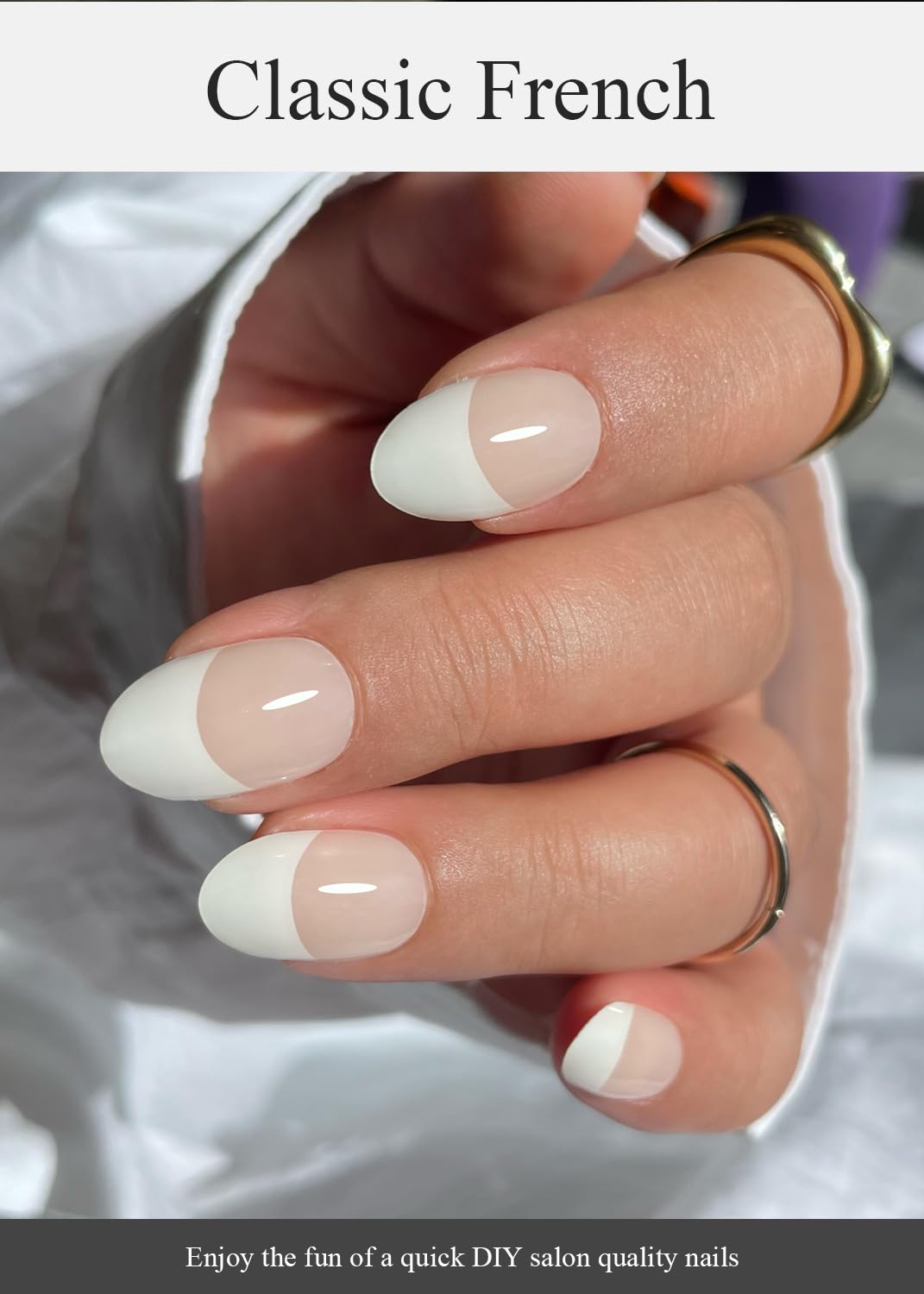 Semi Cured Gel Nail Strips (Classic French), White French Tip, 20 Pcs Gel Nail Wraps, Stickers, UV Light Required, Salon Quality, Long Lasting