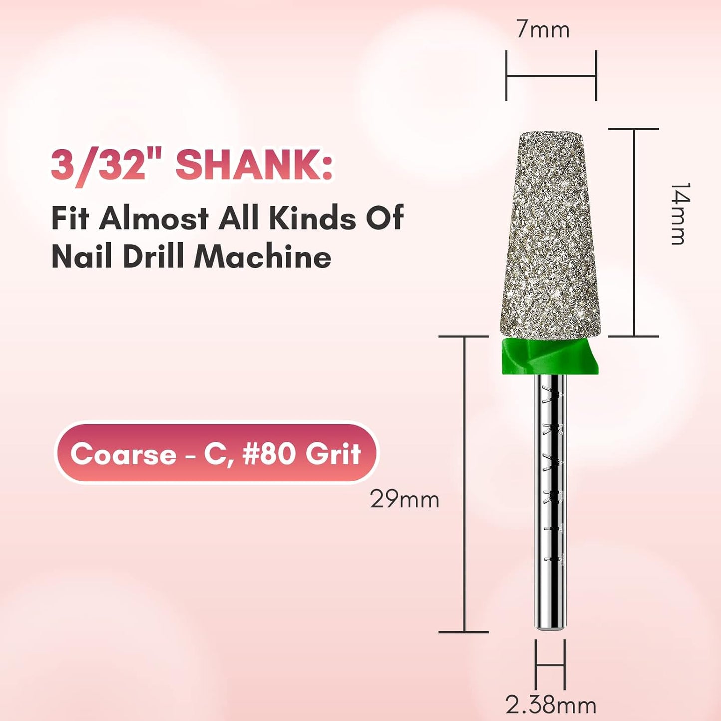 Makartt Nail Drill Bits, Tapered Barrel Carbide Diamond Sanding Bit for Gel Nail Polish Remove, Upgrade Nail Drill Tips with Cross Teeth and Dust-Proof Ring for Manicure Salon Nail Shaping, C #80 Grit