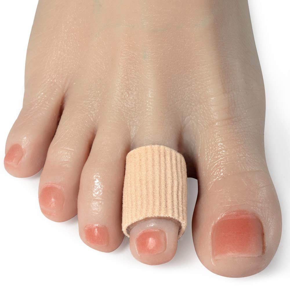 5 Pack Cut Toe Tube Sleeves Made of Elastic Fabric Lined Silicone Toe Sleeve Protector for Stress Pain Relief Corn and Calluses Remover (Medium, 15cm Length)