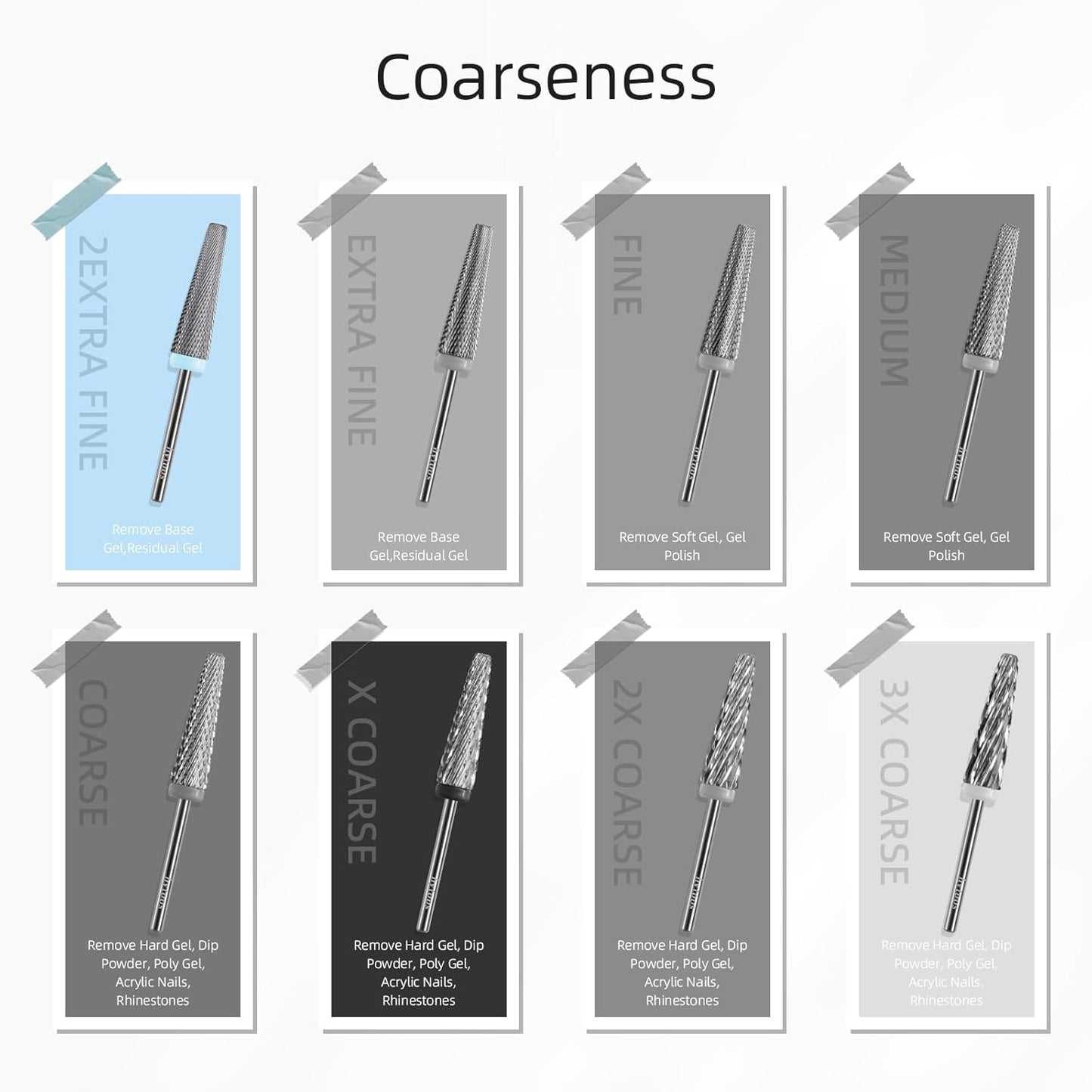 24mm Super Long 5 in 1 Nail Drill Bits, Cross Tapered Carbide Bit, 3/32" Two-way Rotate for Both Hand, Remove Acrylic Nails/Gel, Electric File Tool Drills Manicure Accessories (2XF)