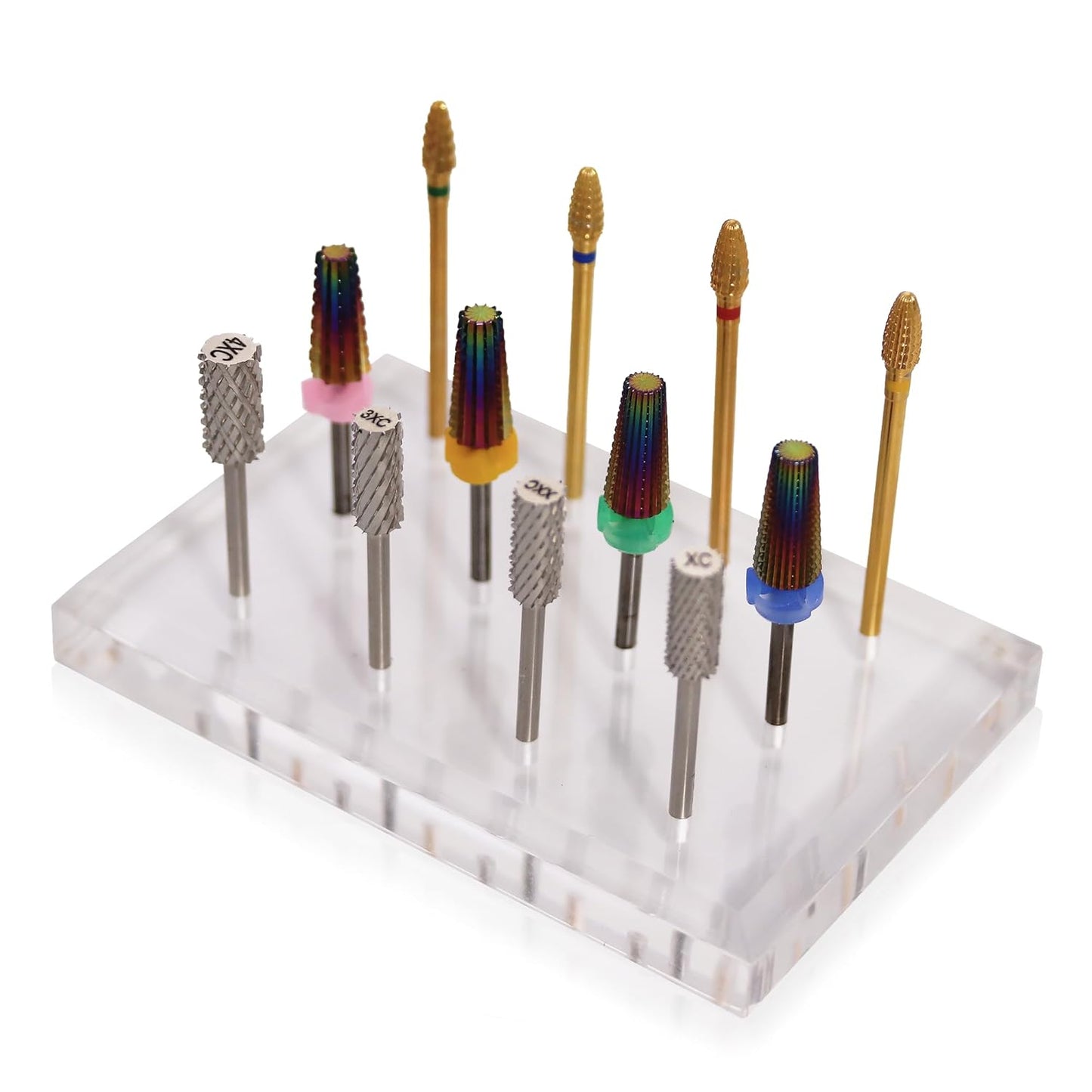 PANA Rectangle Transparent Acrylic Nail Drill Bit Holder Display Organizer Stand - Carbide Bit Storage Mount For Manicure Tools Nail Salon - 12 Holes Clear (Drill Bits Not Included)