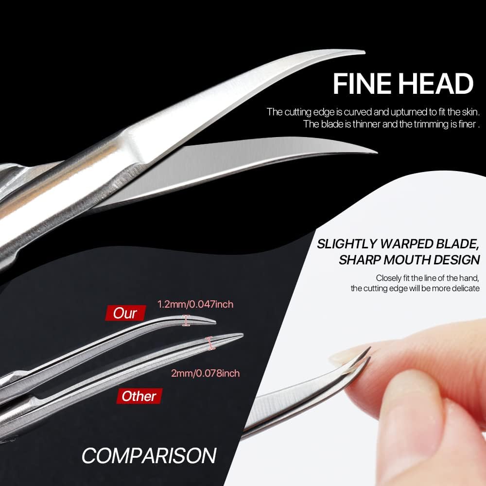 Qunzhao Cuticle Scissors for Women and Men Curved Stainless Steel with Tip Grooming Blades Manicure Nail for Dry Skin Nail Scissors (1)