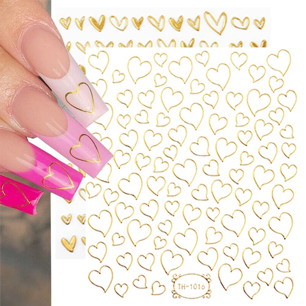9 Sheets Heart Nail Art Stickers - Metallic Nail Decals 3D Valentine's Day Nail Art Supplies Heart Love Glitter Gold Silver Nail Designs Sticker for Women Girls Valentine’s DIY Manicure Decorations