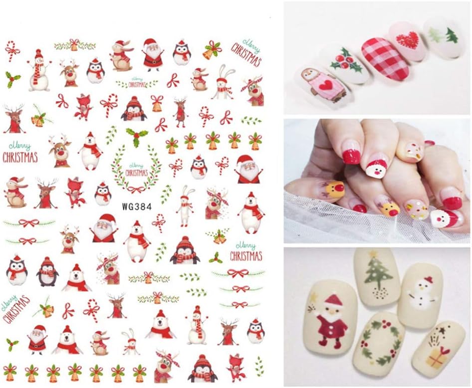6 Sheets Christmas Nail Art Stickers 3D Snowflake Self-Adhesive Nail Decals Tree Bell Santa Claus Elk Sock Designs Sticker Xmas Winter Nails Supplies for Fingernails & toenail Charms Nail Art Decor