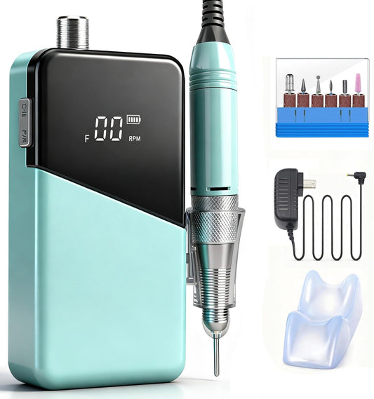Electric Nail Drill Machine,Lumcrissy Portable Rechargeable 35000 RPM Electric Nail File E-File ,Electric Acrylic Nail Tools ,Polishing,Nail Removing (Light Green)