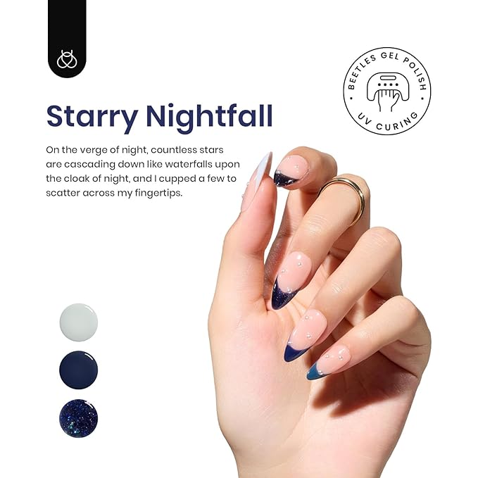 Beetles Blue Gel Polish Set - Winter Glitter Dark Navy Blue Sliver Gel Nail Polish, 6 Colors Soak off Nail Uv Lamp Manicure Gift for Women