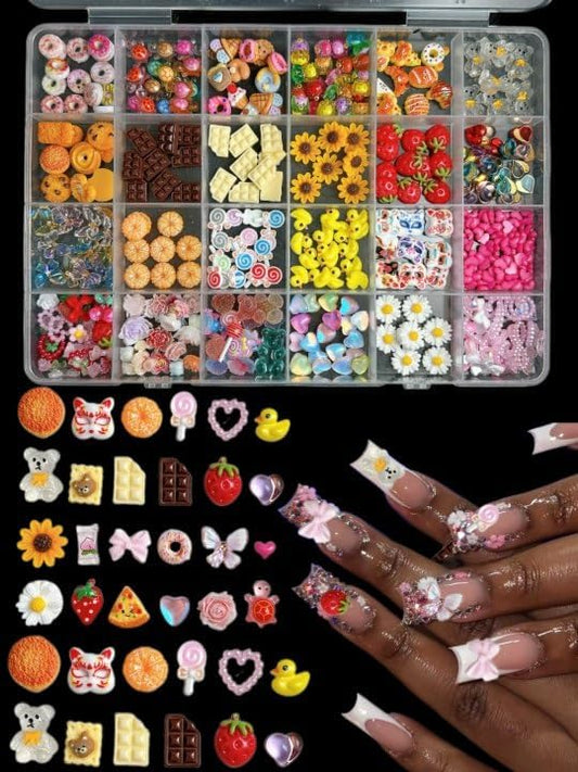 3D Resin Strawberry Nail Charms, Mixture Color Candy Lollipop Bow Heart Nail Art Charms, Cute Flower Daisy Charms for Nails Designs Manicure Accessories DIY Craft