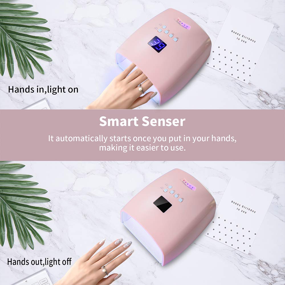 48W Rechargeable UV LED Nail Lamp,Cordless Professional Gel Nail Lights Nail Art Manicure Tools for Home and Salon (Pink)