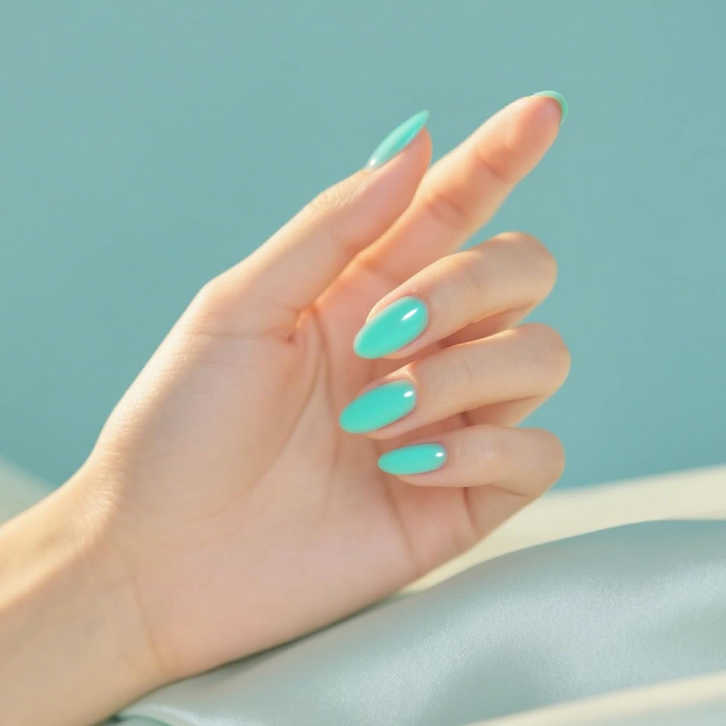 Semi Cured Gel Nail Art Wraps-Salon Look Easy Peel Press On Nails,Semi Gel Natural Look, Easy Apply & Remove,Strong Hold Fake Nails,Works with Any UV/LED Lamps(Greenish Blue)