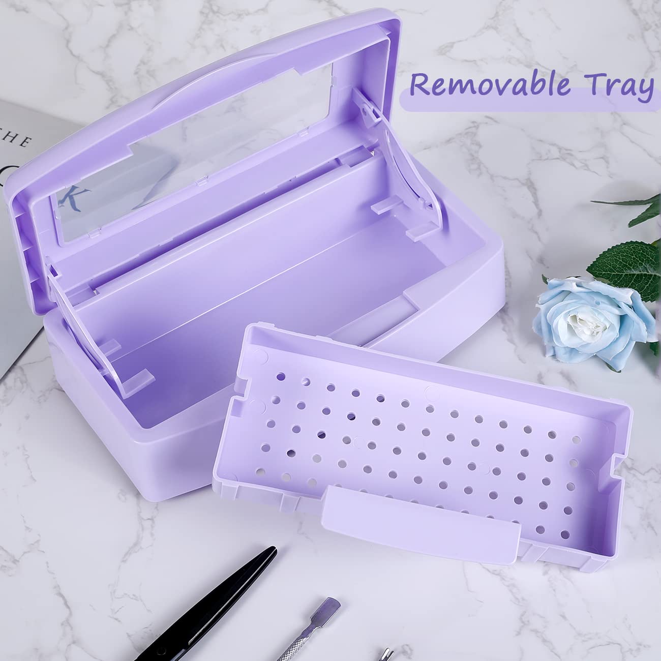 Gusnilo Nail Tool Sterilizer Box barbicide Disinfectant Jar Plastic Disinfectant Container Suitable for Nail Tools Hair Salons Beauty Centers and Manicure and Nail Equipment(Purple)