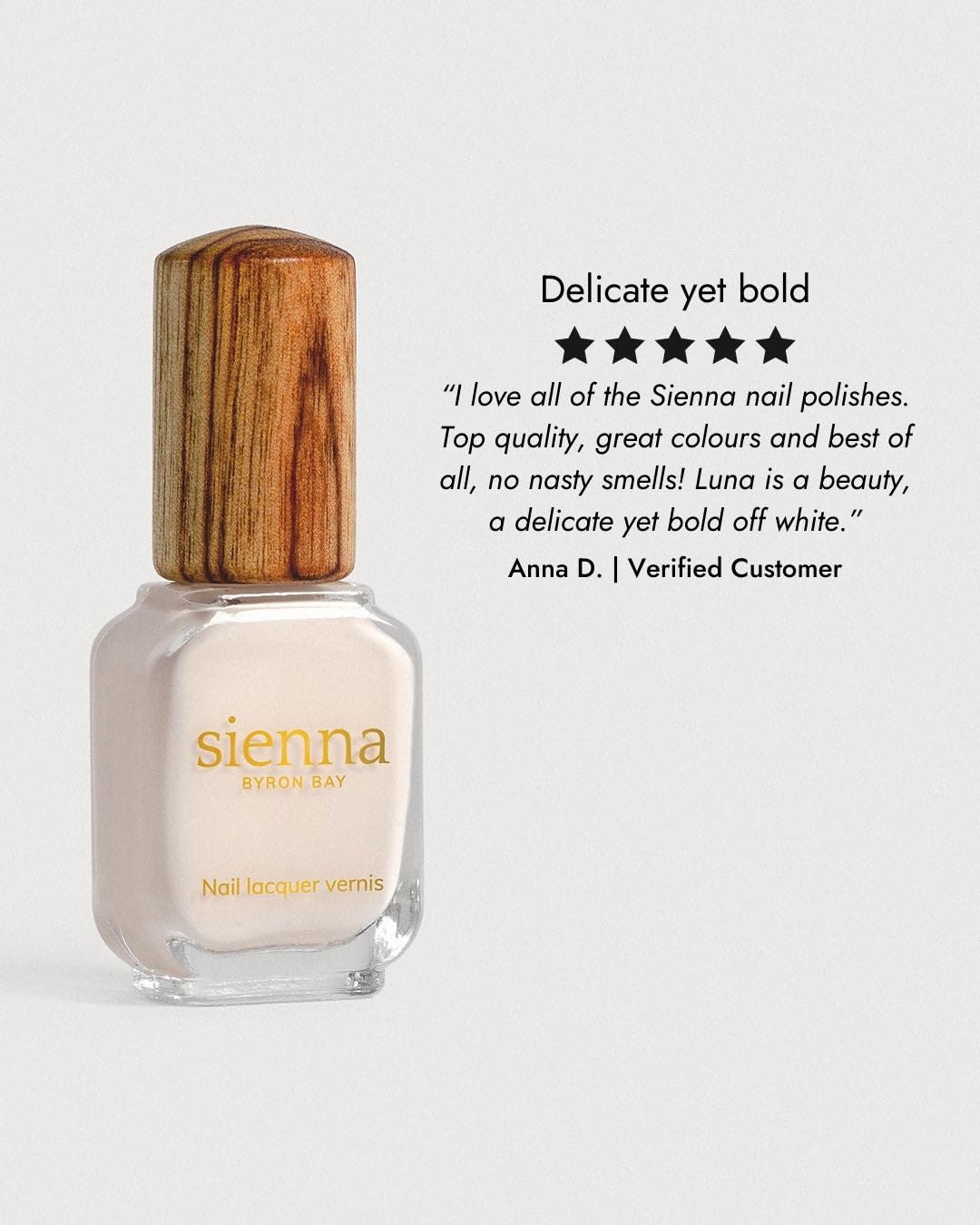 Sienna Byron Bay Luna, Eggshell White Natural Nail Polish, Long-Lasting, Vegan & Cruelty-Free, 10ml – .34 fl oz.