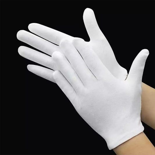 12 Pairs White Cotton Gloves for Eczema Dry Hands Breathable Work Glove Liners Moisturizing Spa Jewelry Inspection Etiquette Gloves Stretchy Fit for Men Women 24PCs Archival Photo Gloves (Large)