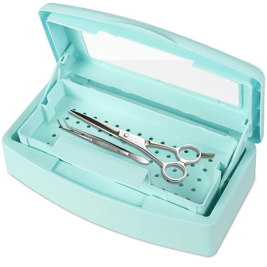 Gusnilo Barbicide Disinfectant Box Nail Art Tools Sanitizing Tray Disinfectant Container Nail Tool Sterilizer Box Plastic Clean Sterilizer Box Storage Organizer for Nail Manicure Tool (Light Green)
