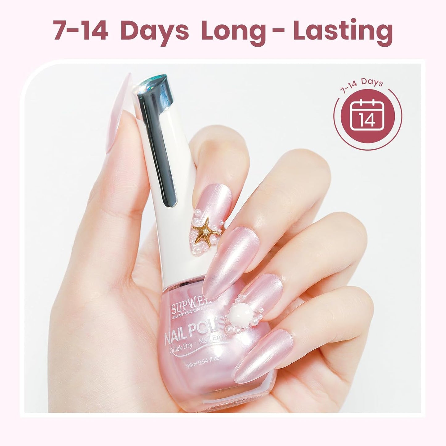 Pink Pearl Nail Polish, Quick Dry Fast Shimmer Mermaid Air Dry Fast Nail Lacquer DIY Manicure for Women Girls