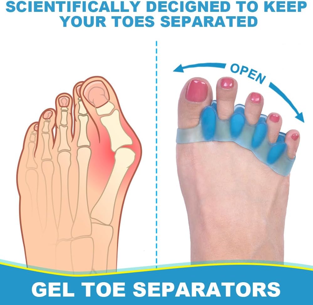 ROOCKE 4 Pcs Gel Toe Spacers for Women,Correct Hammer Toe Bunion Corrector for Men,Big Toe Spreaders,Yoga Toe Separators,Straightener for Overlapping Toes (Blue)