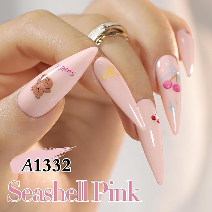 Double Rhythm 0.50 OZ Gel Polish Hema Free Same Color Same Bottle Golden Round Translucent Neutral Natural Milky 15 ML Jelly UV Polish Art DIY at Home (Nude Pink-C1332)