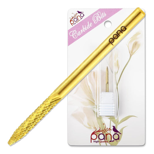 PANA 3/32" Carbide Cuticle Nail Drill Bit for Cuticle Cleaning, Dead Skin Removal, Gel Polish & Acrylic Removal, Under Nail Cleaner, Nail Salon, Manicure Tools (UNC - Gold, Extra Fine)