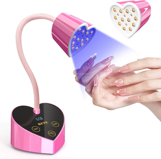 BETE Mini UV Nail Lamp Flash Cure Gel Nail Polish, 360° Foldable Gooseneck UV LED Nail Lamp with Smart Sensor, USB Portable Cordless 30W Rechargeable Nail Dryer with 3 Timers for Salon Home DIY