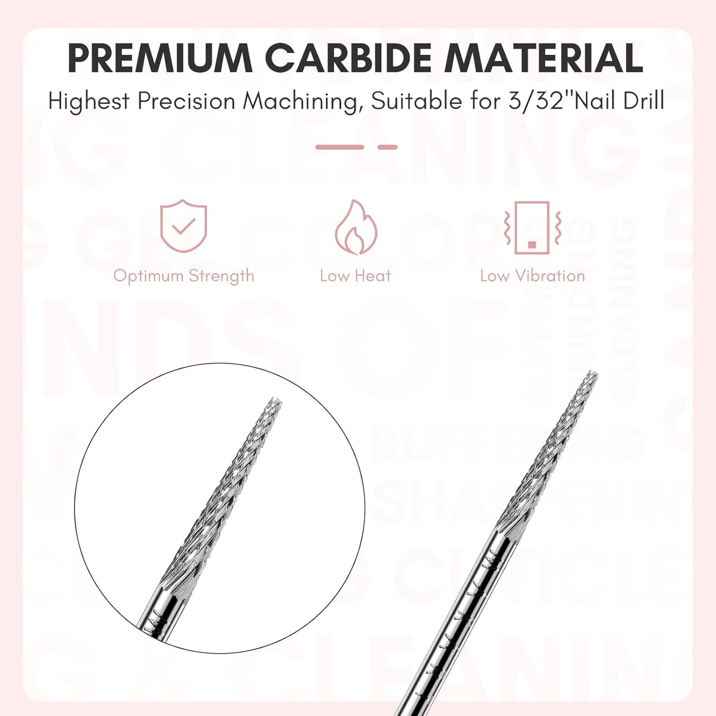 Makartt Nail Drill Bit:Cuticle Bit for Nail Drill 3/32" Safety Under Carbide Cuticle Cleaner Bit for Prep, Trimmer, Professional Art tools for manicure,Needle shape Fine-F