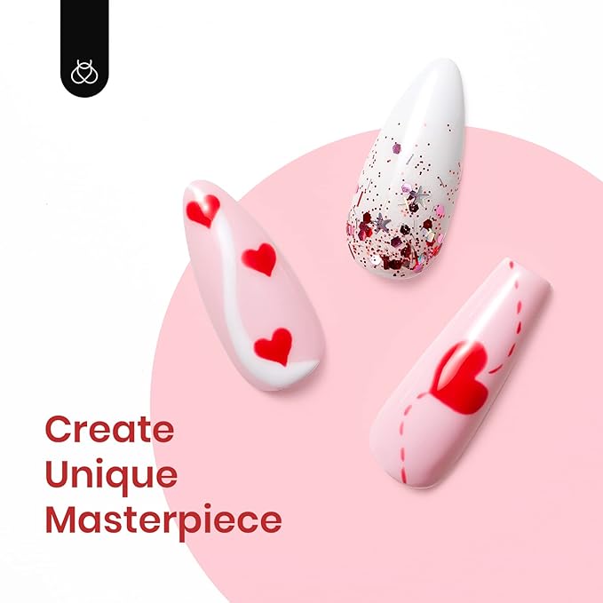 Beetles Pink Gel Nail Polish Set - 6 Colors Pink Gel Polish Nail Kit Red Nude Pink White Glitter Color Gel Fall in Love Collection Soak Off Uv LED Nail Lamp Gift for Women & Girls