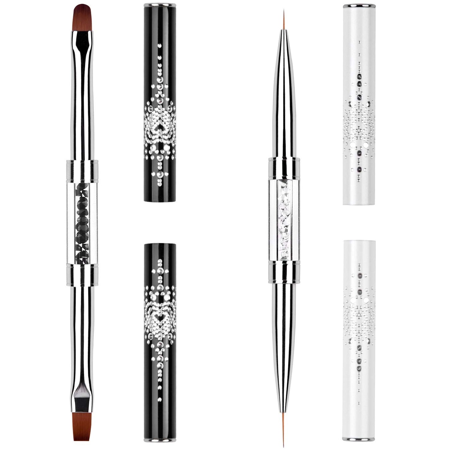 2Pcs Dual-ended Nail Design Brushes Rhinestone Handle UV Gel Nail Brush Set Professional Nail Art Tools