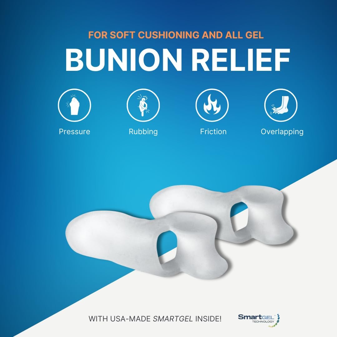 NatraCure Gel Big Toe Bunion Guards & Toe Spreaders (2 Pieces) - Pain Relief for Crooked, Overlapping Toes, Pressure, Protector, Corrector, Shield, Spacer, Pad, Separator, Cushion - 1315-M CAT 2PK