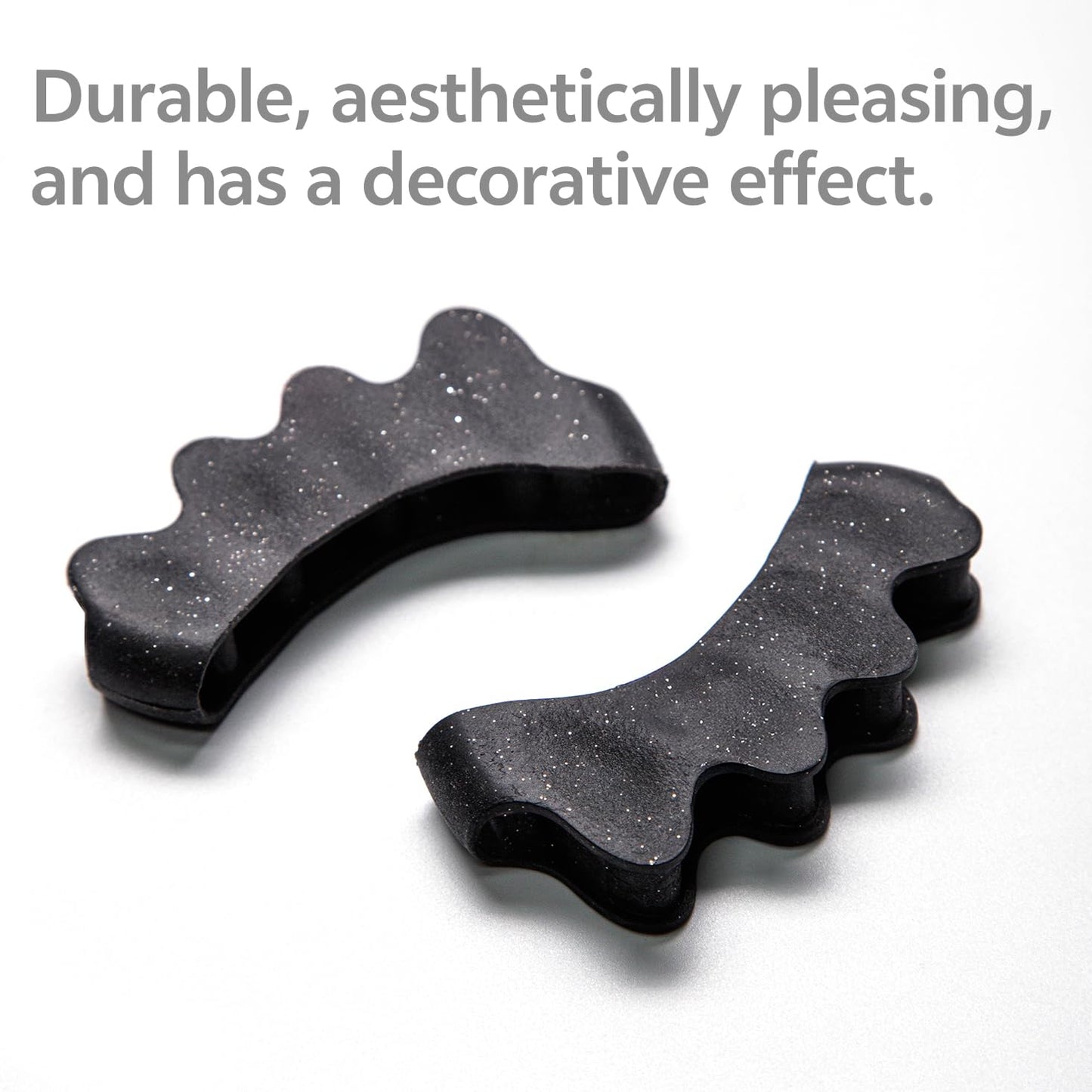 Durable Unisex Toe Separators with Sparkle Design for Yoga & Daily Use - Flexible Silicone toe Spacers for Bunions, One-Size-Fits-All for Men & Women (2PCS) (Black)