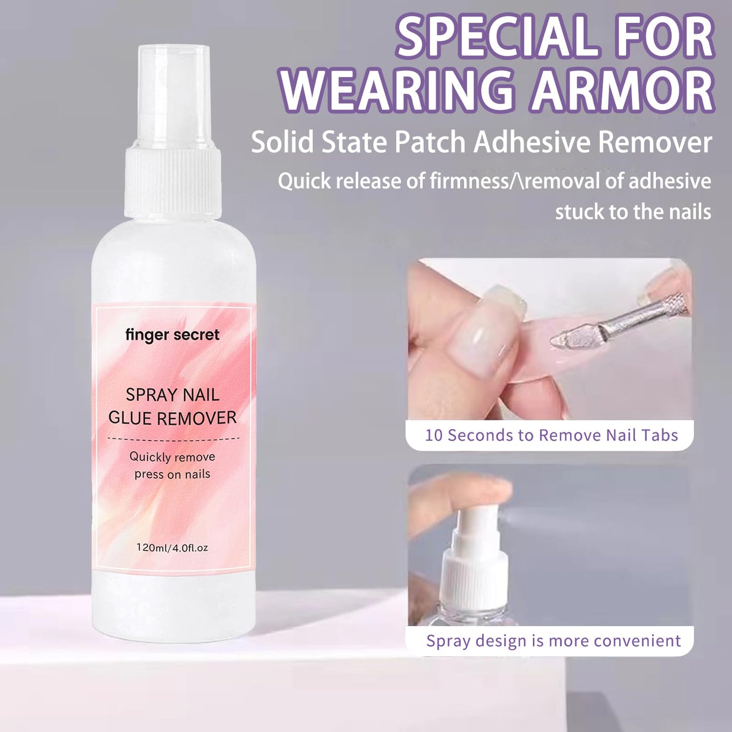 Spray Nail Glue Remover 120ml 4fl.oz, Professional for Wear Press On Nails, Easily & Quickly Remove Fake Tips, Debonder