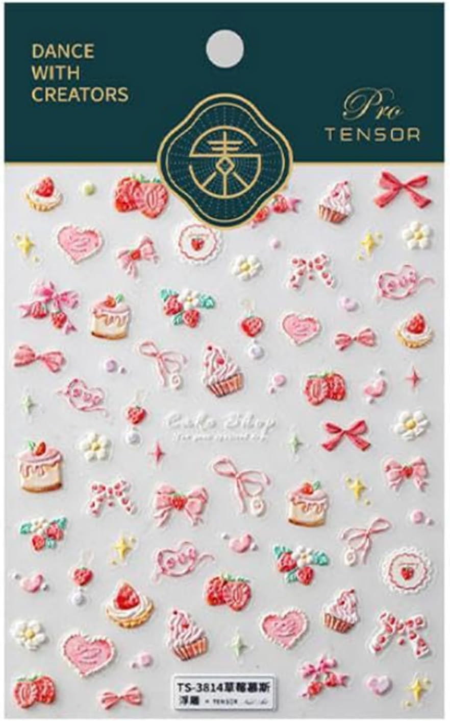 Strawberry Nail Stickers Pink Bow Nail Art Stickers 5D Self-Adhesive Nail Decals Strawberry Cake Nail Design Pink Nail Art Decoration Accessories for Women and Girls
