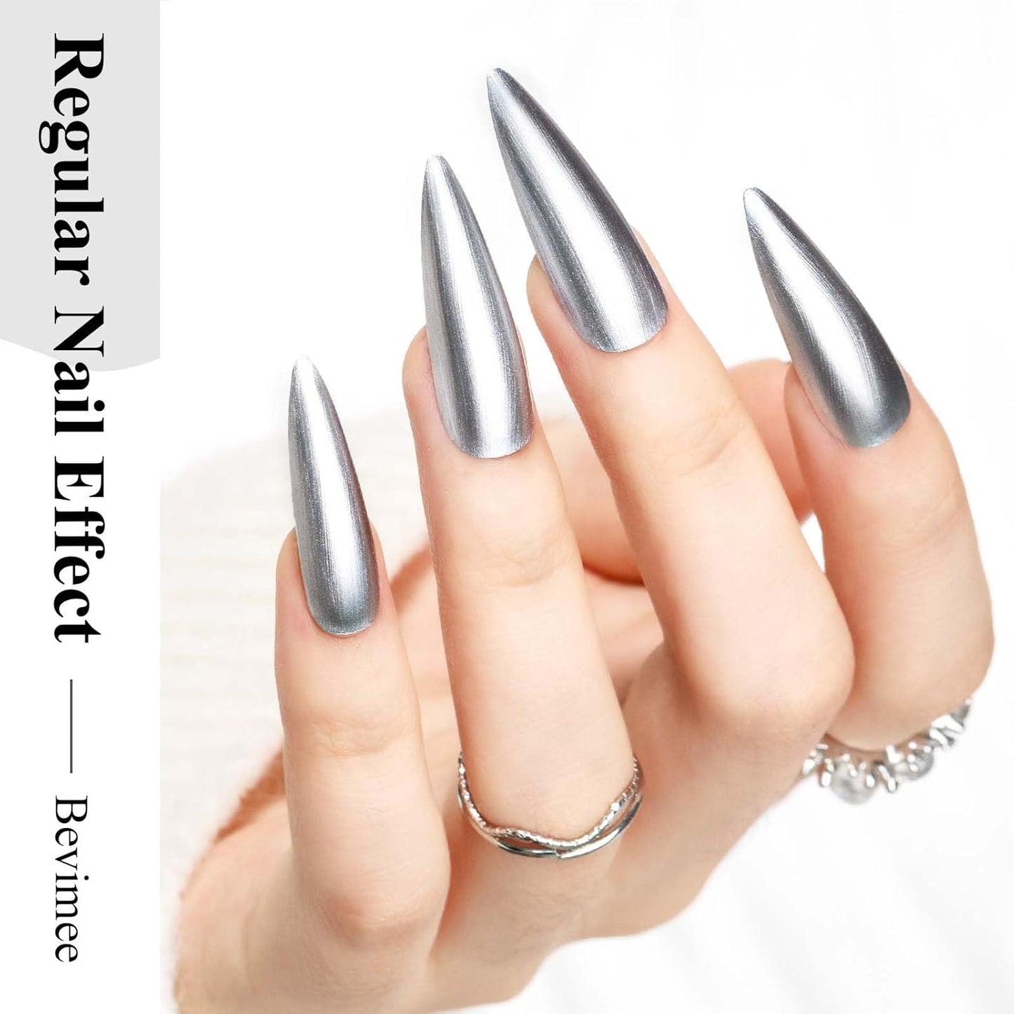 Nail Polish Liner Silver, Air Quick Dry, Chrome Metallic Nail Lacquer Non Gel liner Nail Art, Glitter Build in Thin Brush for Nail Design Polish Nail Decoration Dotting Painting, 12ML