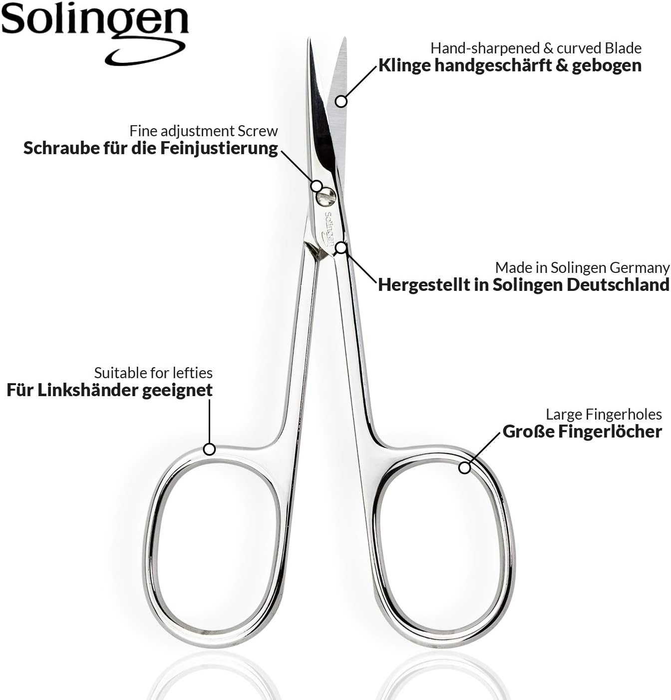 Solingen Curved Cuticle Scissors – Precision German Steel for Manicure & Pedicure, Eyebrow & Eyelash Grooming, Extra Sharp with Premium Storage Case
