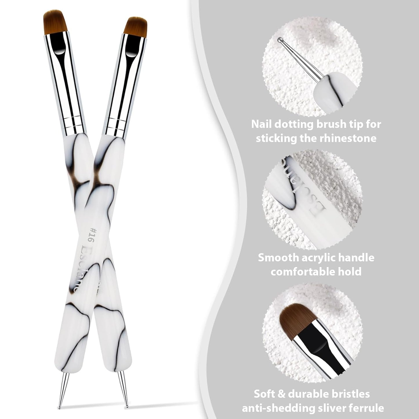 French Manicure Brush, Esclane 2 Way French Nail Brush with Dotting Tool for Manicure Cuticle Clean Up Nail Art Design, French Tip Brush (White, #14)