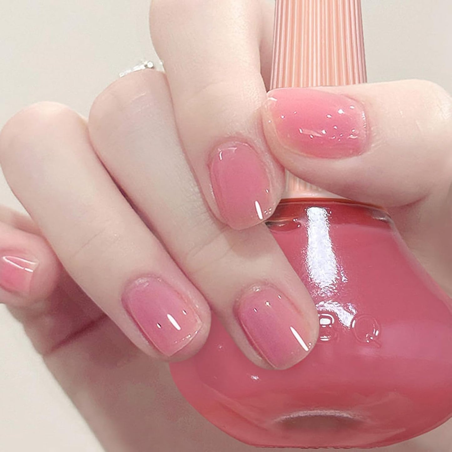 COSMOO Clear Pink Nail Polish, 12ml Nude Peach Quick Dry Nail Lacquer for Nail Art Varnish, Long Lasting Sheer Pink Polish, 0.41 fl oz