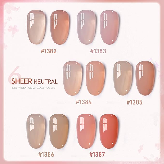 GAOY Sheer Nude Pink Gel Nail Polish Set, 6 Neutral Colors Brown Skin Tone Soak Off UV Light Cure Gel Polish Kit for Salon and Nail Art DIY at Home