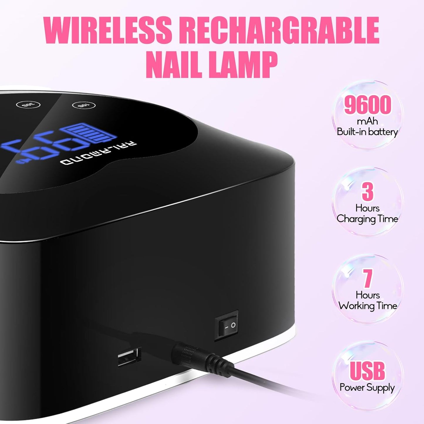 UV Nail Lamp, 72W Cordless UV Light for Gel Nails with 5-Timer & Auto Sensor, Rechargeable Gel Nail Lamp for Gel Polish, Professional Fast Curing Nail Dryer UV Led Nail Cure Lamp (Black)