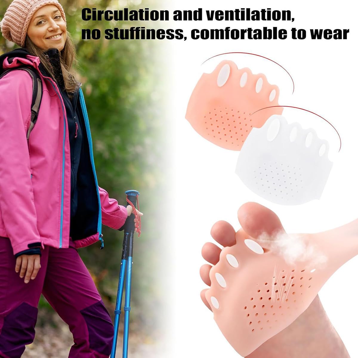 Metatarsal Pads, Silicone Toe Separator,Toe Spacers, Ball of Foot Cushions, Breathable & Soft, For Toe Overlapping Hammertoe Yoga Practice (4 Pcs)