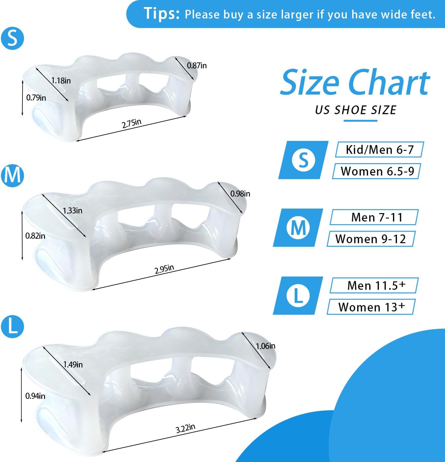 COOLWAVE Toe Separator Toe Spacer for Men and Women, Toe Straightener for Hammer Toes, Bunions, Plantar Fasciitis, Hallux Valgus (1 Pair) (Small)