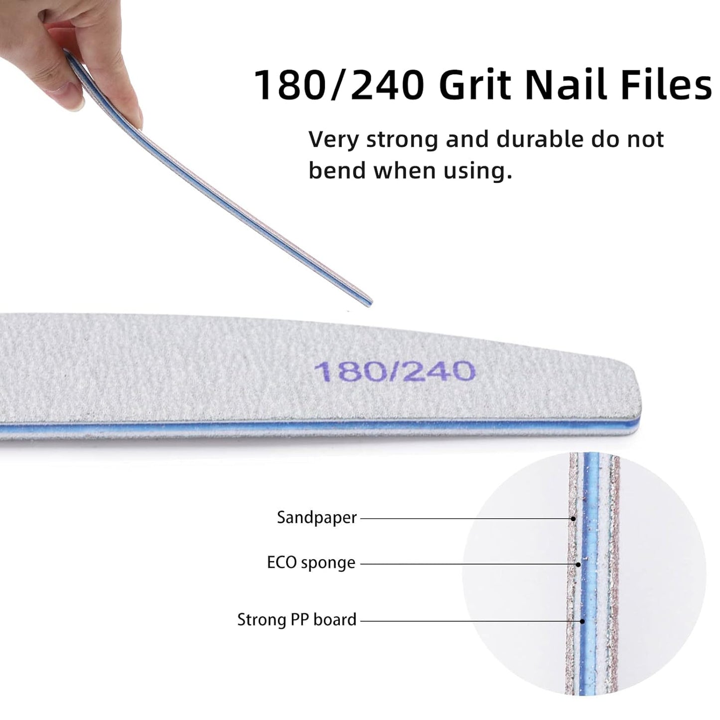 25 Pieces 180/240 Grit Nail Files for Natural Nails, Fingernail Files Double Sided Emery Boards for Nails