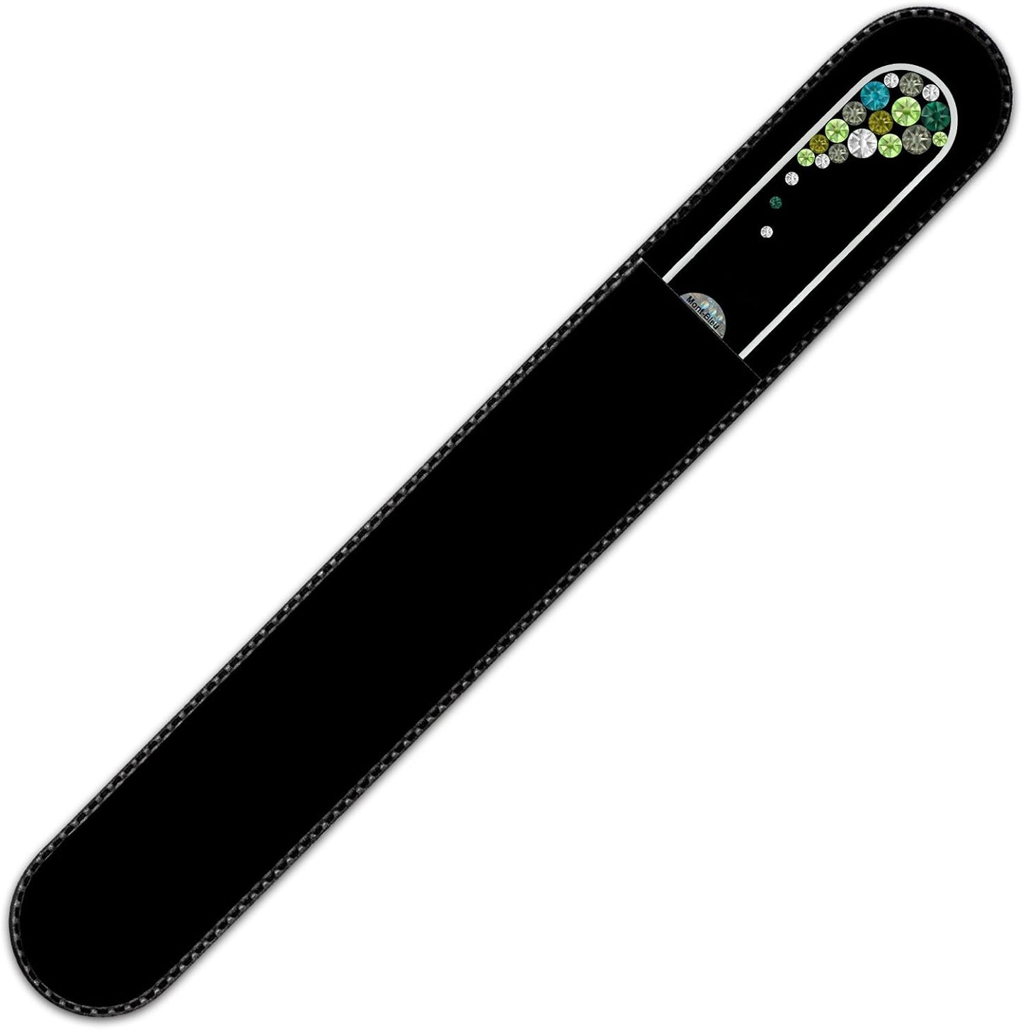 Large Size Glass Nail File Hand Decorated with Swarovski Elements, in Black Velvet Sleeve, Genuine Czech Tempered Glass, Hand-Made Crystal Nail File