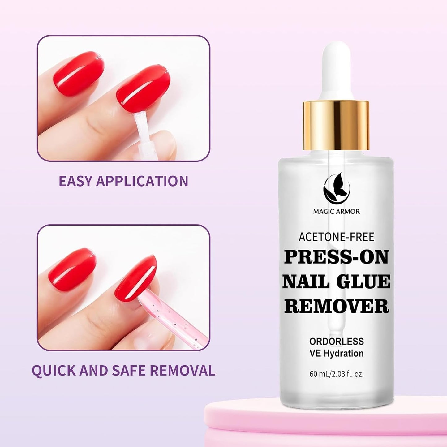 60 ML Nail Glue Remover for Press on Nails with Crystal Stick, Acetone-Free Odorless Nail Gel Glue Remover, Soft Painless Removal for Nail Tips
