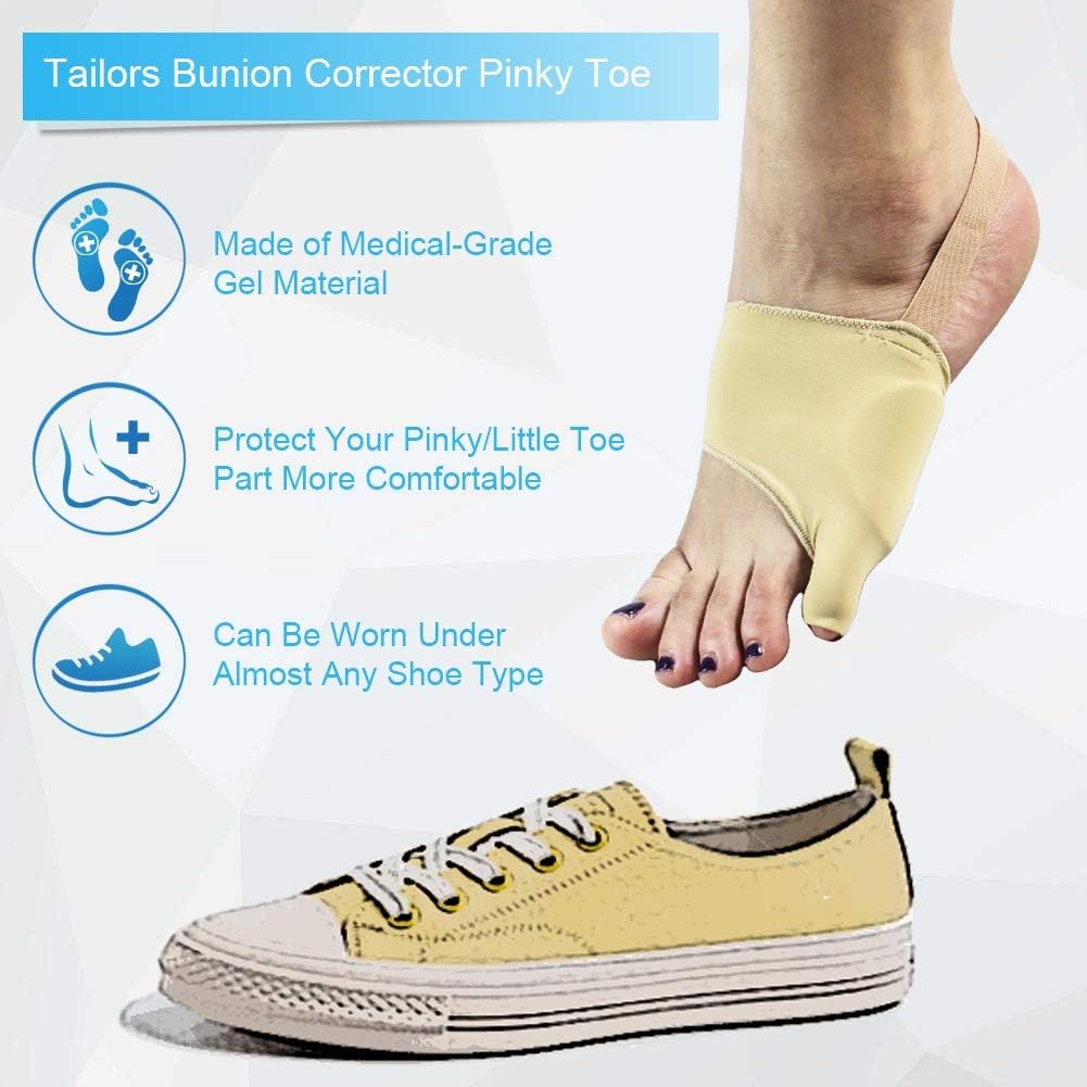 Tailor Bunion Corrector, Bunion Pads for Bunion Pinky Relief, Tailors Splint for Toe Straightener, Little Toe Separator, Overlapping, Soft Silicone Gel Bunion Pad with Anti-Slip (S)