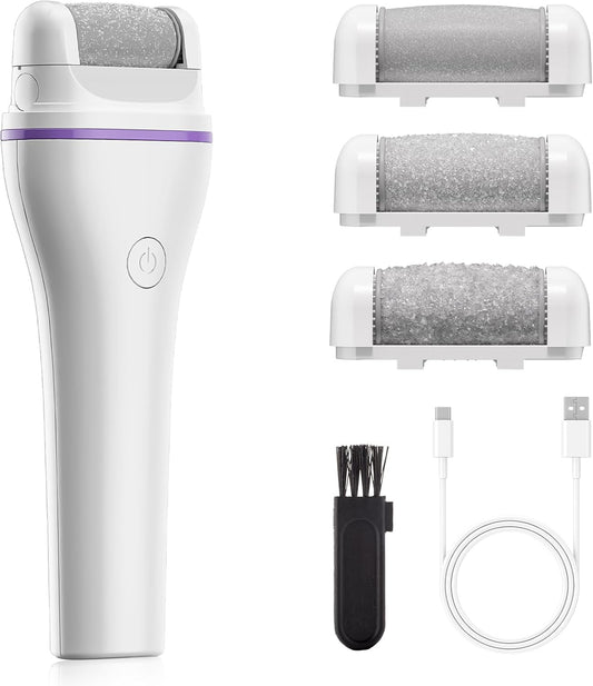 Rendoo Rechargeable Callus Remover for Feet - Cordless Foot Sander & Callus Grinder for Dry Cracked Heels, Electric Foot File with 3 Roller Heads for Smooth Feet, Battery Operated